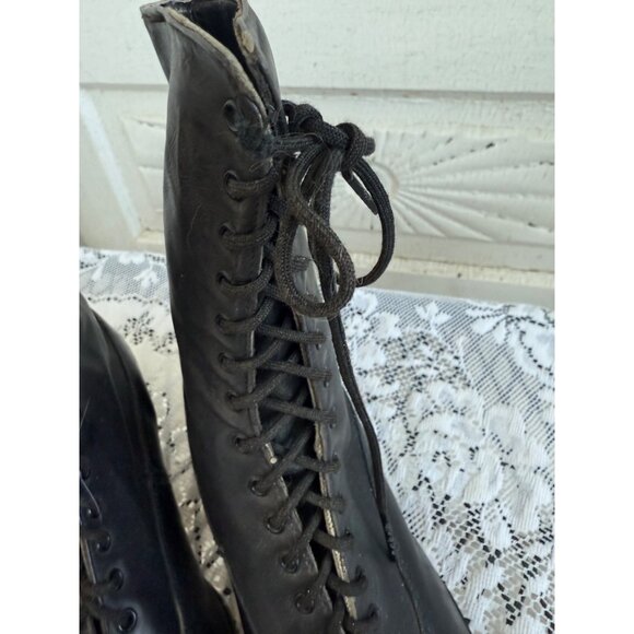 Antique 1910s Edwardian Womens Black Leather High Lace Up Boots sz-4-5 - Picture 10 of 16